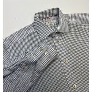 Eton Dress Shirt Mens Medium 15 1/2 39 15.5 Contemporary Blue Plaid